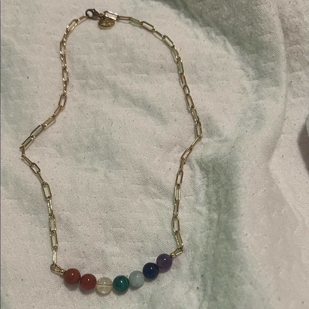Chic Gold Necklace with Rainbow Beads
